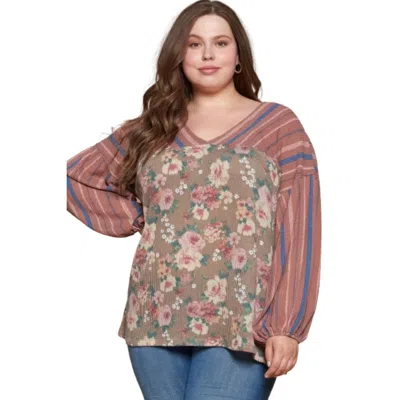 Fashnzfab Floral Printed Knit Top In Pink