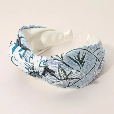Fashnzfab Floral Printed Knot Headband In Blue