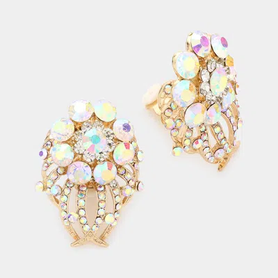Fashnzfab Floral Rhinestone Clip On Earrings In Multi