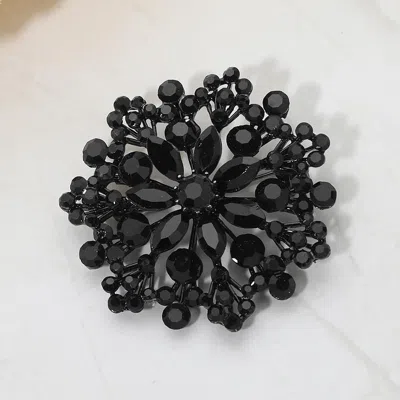 Fashnzfab Floral Rhinestone Cluster Pin Brooch In Black