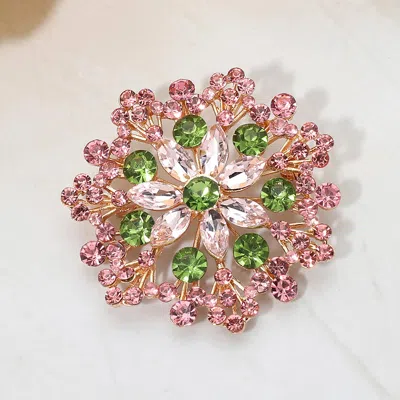 Fashnzfab Floral Rhinestone Cluster Pin Brooch In Pink