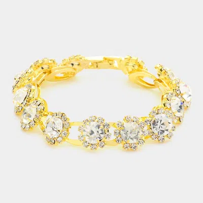 Fashnzfab Floral Rhinestone Evening Bracelet Gold
