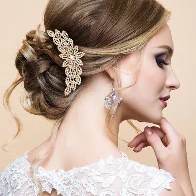 Fashnzfab Floral Rhinestone Hair Comb In Gold