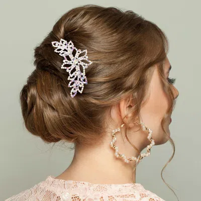 Fashnzfab Floral Rhinestone Hair Comb In Metallic
