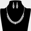 Fashnzfab Floral Rhinestone Necklace In Silver