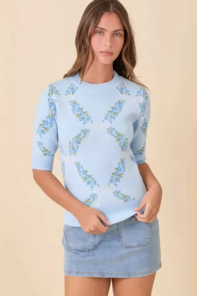 Fashnzfab Floral Ribbon Print Sweater Knit Top