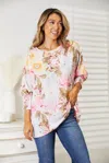 Fashnzfab Floral Round Neck Three-quarter Sleeve Top In Multi