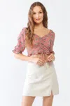 Fashnzfab Floral Ruffle Smocked Back Ruched Crop Top In Multi