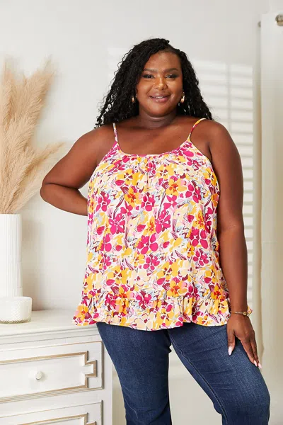 Fashnzfab Floral Scoop Neck Ruffle Hem Cami In Purple