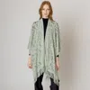 Fashnzfab Floral Solid Crochet Ruana Poncho In Green