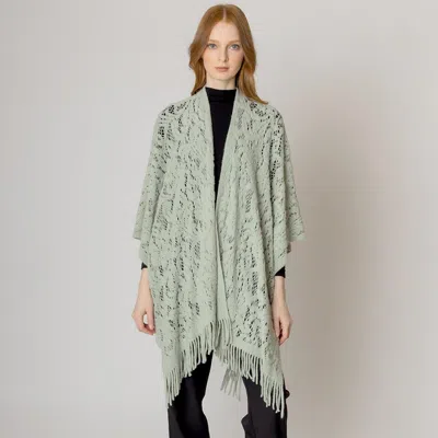 Fashnzfab Floral Solid Crochet Ruana Poncho In Green