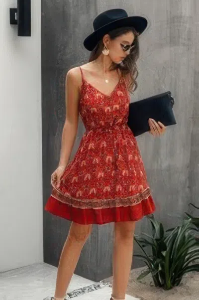 Fashnzfab Floral Spaghetti Strap Button Down Ruffle Mini Dress