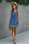 Fashnzfab Floral Spaghetti Strap Button Down Ruffle Mini Dress