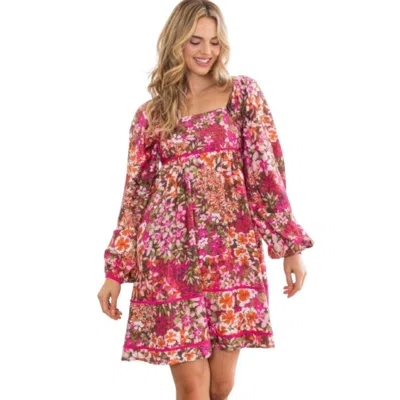 Fashnzfab Floral Square Neckline Mini Dress In Multi