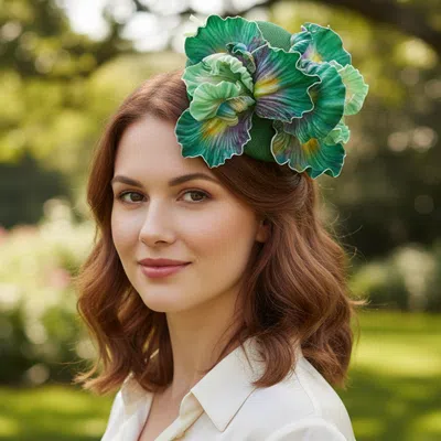 Fashnzfab Floral Statement Fascinator Hair Clip Headband In Green