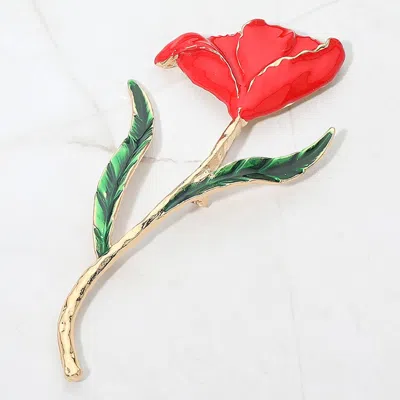 Fashnzfab Floral Stem Pin Brooch In Red
