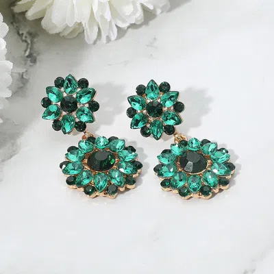 Fashnzfab Floral Stone Cluster Drop Dangle Evening Earrings - Emerald, Gold In Green