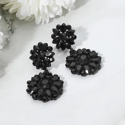 Fashnzfab Floral Stone Cluster Drop Dangle Evening Earrings In Black