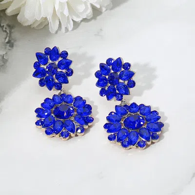 Fashnzfab Floral Stone Cluster Drop Dangle Evening Earrings In Blue