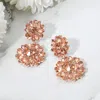 Fashnzfab Floral Stone Cluster Drop Dangle Evening Earrings In Pink