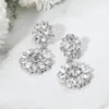 Fashnzfab Floral Stone Cluster Drop Dangle Evening Earrings In Silver