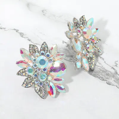Fashnzfab Floral Stone Cluster Embellished Evening Clip On Earrings In Multi