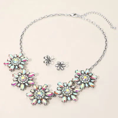 Fashnzfab Floral Stone Cluster Link Statement Necklace In Multi