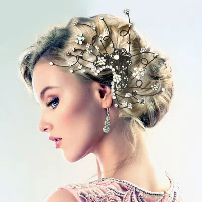 Fashnzfab Floral Stone Embellished Hair Comb 7.5" X 7.5" In Multi