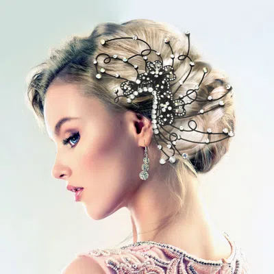 Fashnzfab Floral Stone Embellished Hair Comb In Metallic