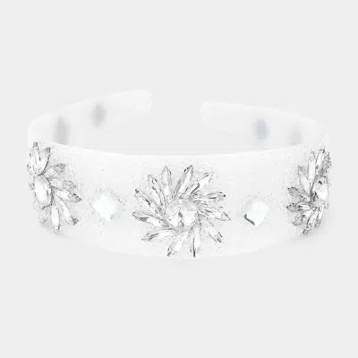 Fashnzfab Floral Stone Embellished Textured Headband In Grey
