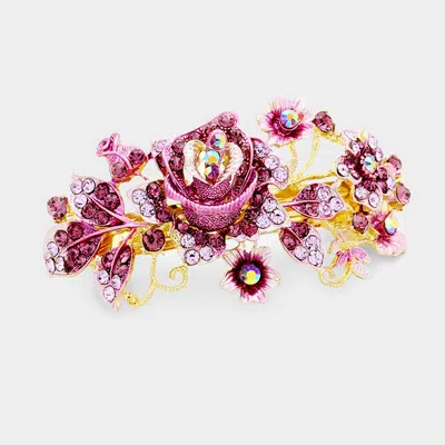 Fashnzfab Floral Stone Pave Barrette In Gray