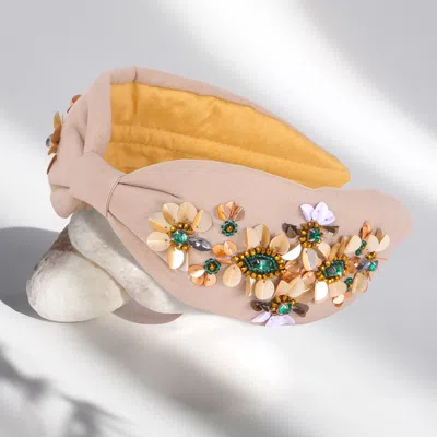 Fashnzfab Floral Stone Sequin Embellished Headband In Sand