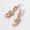 Fashnzfab Floral Stone Teardrop Cluster Drop Evening Earrings - Peach, Rose Gold In Gold