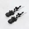 Fashnzfab Floral Stone Teardrop Cluster Drop Evening Earrings In Black