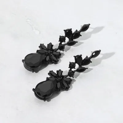 Fashnzfab Floral Stone Teardrop Cluster Drop Evening Earrings In Black