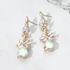 Fashnzfab Floral Stone Teardrop Cluster Drop Evening Earrings In Metallic