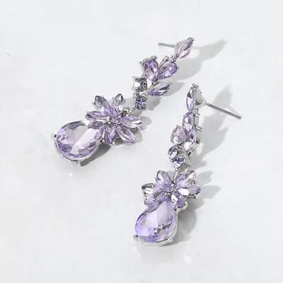 Fashnzfab Floral Stone Teardrop Cluster Drop Evening Earrings In Neutral