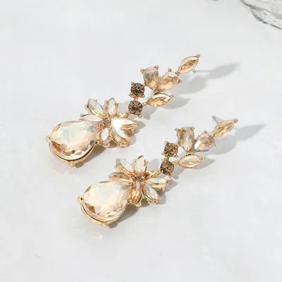 Fashnzfab Floral Stone Teardrop Cluster Drop Evening Earrings In Pink