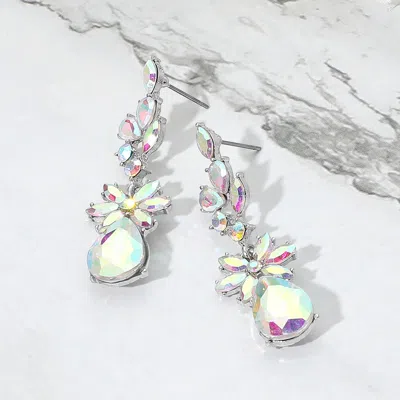 Fashnzfab Floral Stone Teardrop Cluster Drop Evening Earrings In Silver
