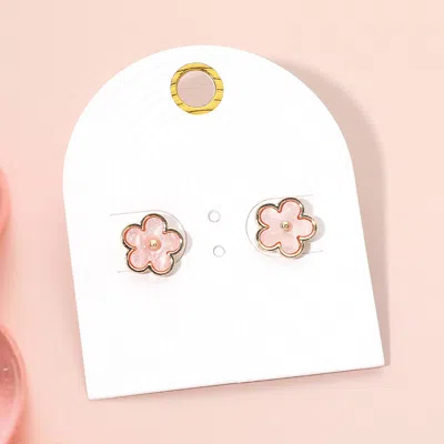 Fashnzfab Floral Stud Earrings In Pink