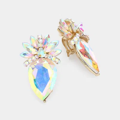 Fashnzfab Floral Teardrop Crystal Clip On Earrings In Gold