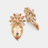 Fashnzfab Floral Teardrop Crystal Clip On Earrings In Gold