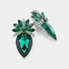 Fashnzfab Floral Teardrop Crystal Clip On Earrings In Green