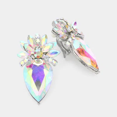 Fashnzfab Floral Teardrop Crystal Clip On Earrings In Multi