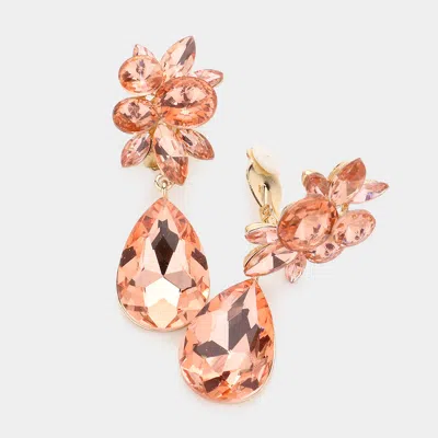 Fashnzfab Floral Teardrop Crystal Clip On Evening Earring In Brown