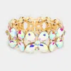 Fashnzfab Floral Teardrop Glass Crystal Stretch Evening Bracelet Ab, Gold In Multi
