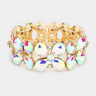 Fashnzfab Floral Teardrop Glass Crystal Stretch Evening Bracelet Ab, Gold In Multi
