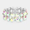 Fashnzfab Floral Teardrop Glass Crystal Stretch Evening Bracelet Ab, Rhodium In Multi