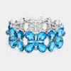 Fashnzfab Floral Teardrop Glass Crystal Stretch Evening Bracelet Aqua, Rhodium In Blue