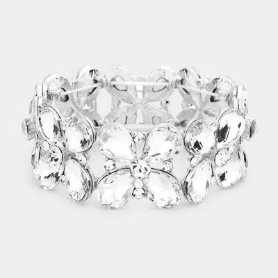 Fashnzfab Floral Teardrop Glass Crystal Stretch Evening Bracelet Clear, Rhodium In Multi